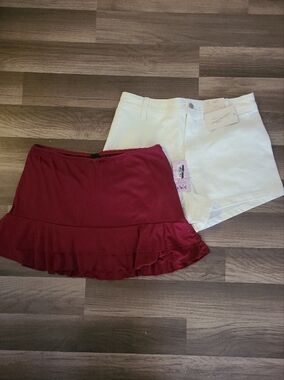 White Shorts & Maroon Ruffle Mini Skort Bundle
